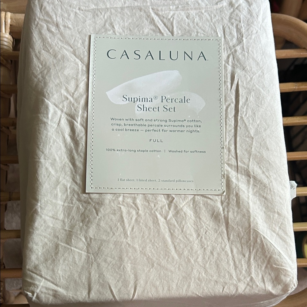Casaluna Full Supima  Percale Sheet Set - Natural